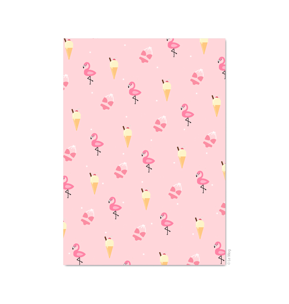 carte flamant rose glace