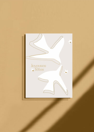 Carte postale Joyeuses fêtes beige – feuille d’or